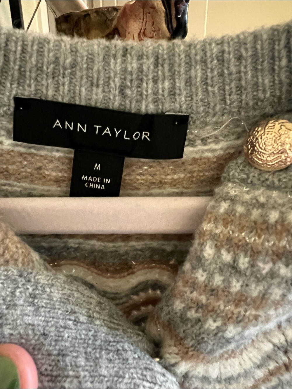 Ann Taylor Gray and Cream Patterned Button-Front Cardigan - Picture 2 of 5